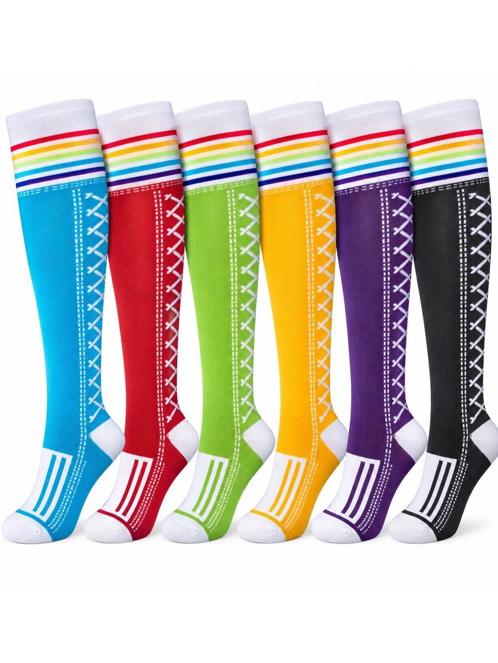 Pairformance Women’s Junior Knee High Socks 6 Pairs Multicolor One Size NEW